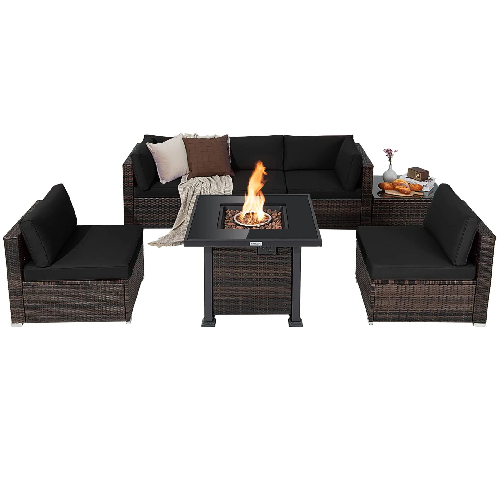 Tangkula 7 Pieces Patio Furniture Set with Fire Pit Table