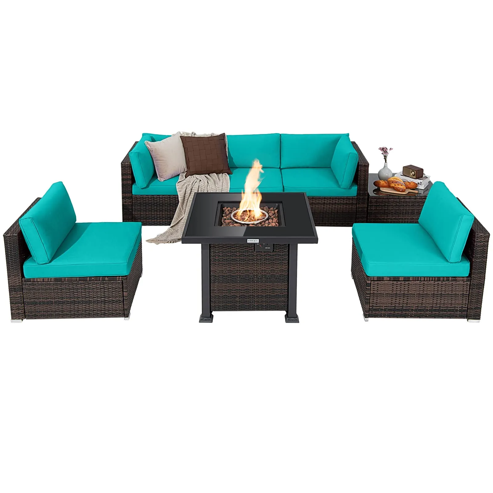 Tangkula 7 Pieces Patio Furniture Set with Fire Pit Table