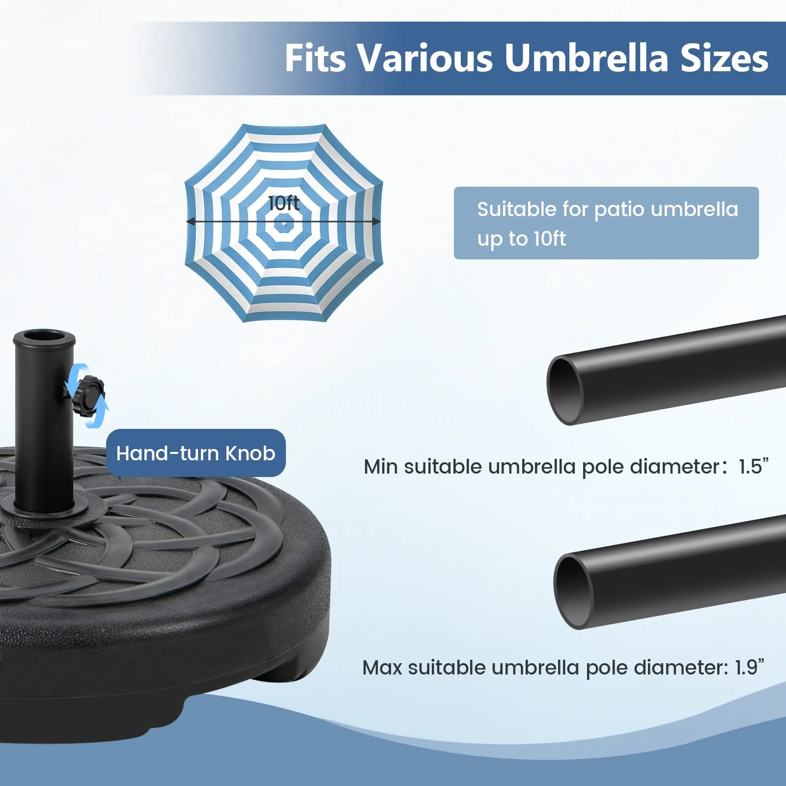 Tangkula Fillable Umbrella Base Stand, Water & Sand Filled 102 lbs Heavy Duty Patio Umbrella Weight Stand