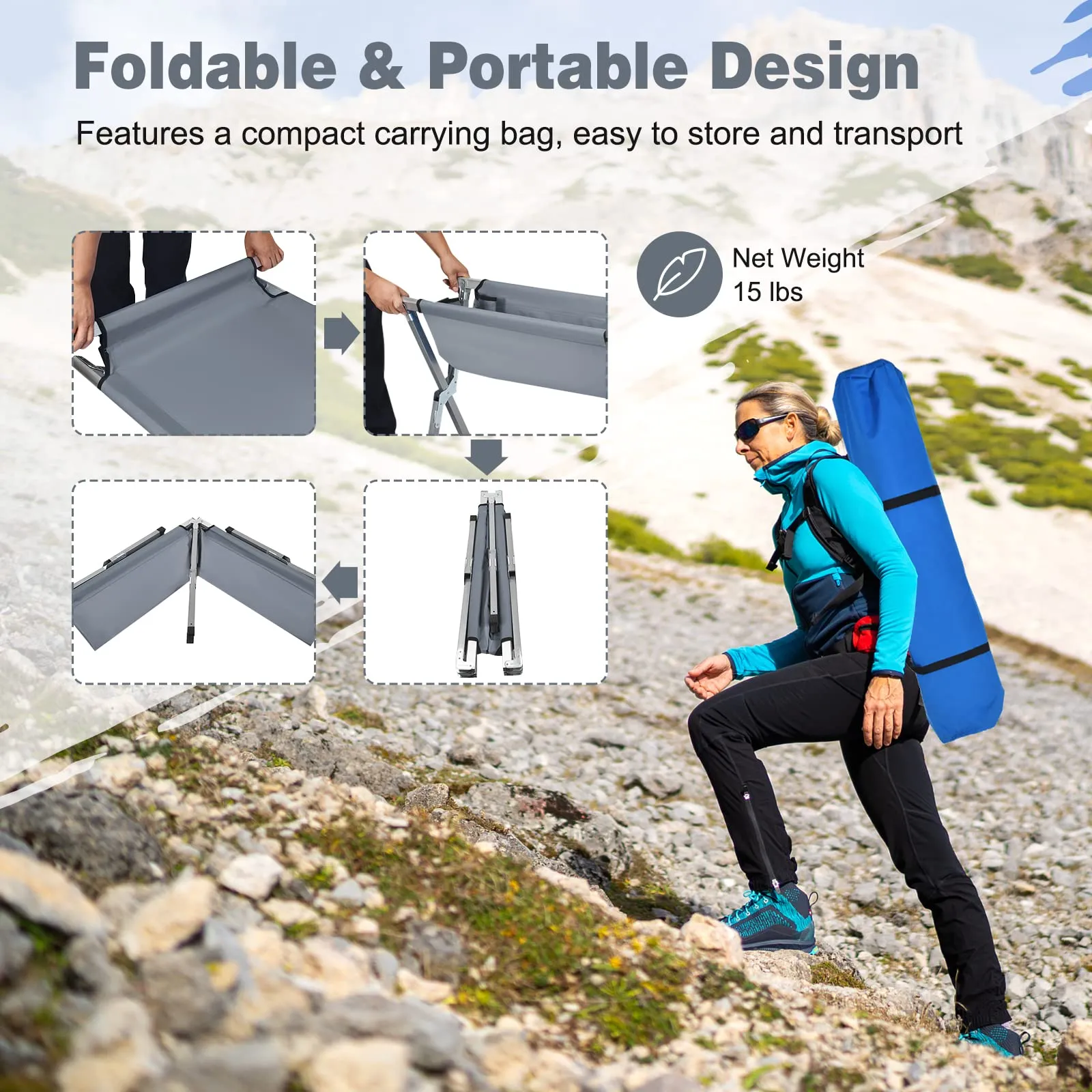 Tangkula Folding Camping Cot, Portable Sleeping Cot with Carrying Bag