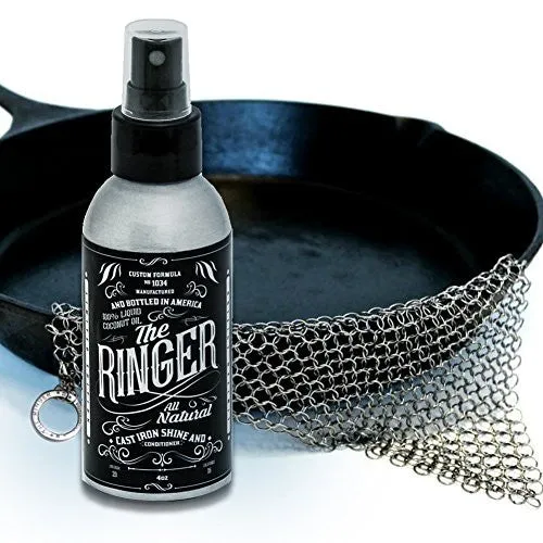 The Ringer Cast Iron Cleaning Kit including XL Chainmail Scrubber and Cast Iron Conditioner