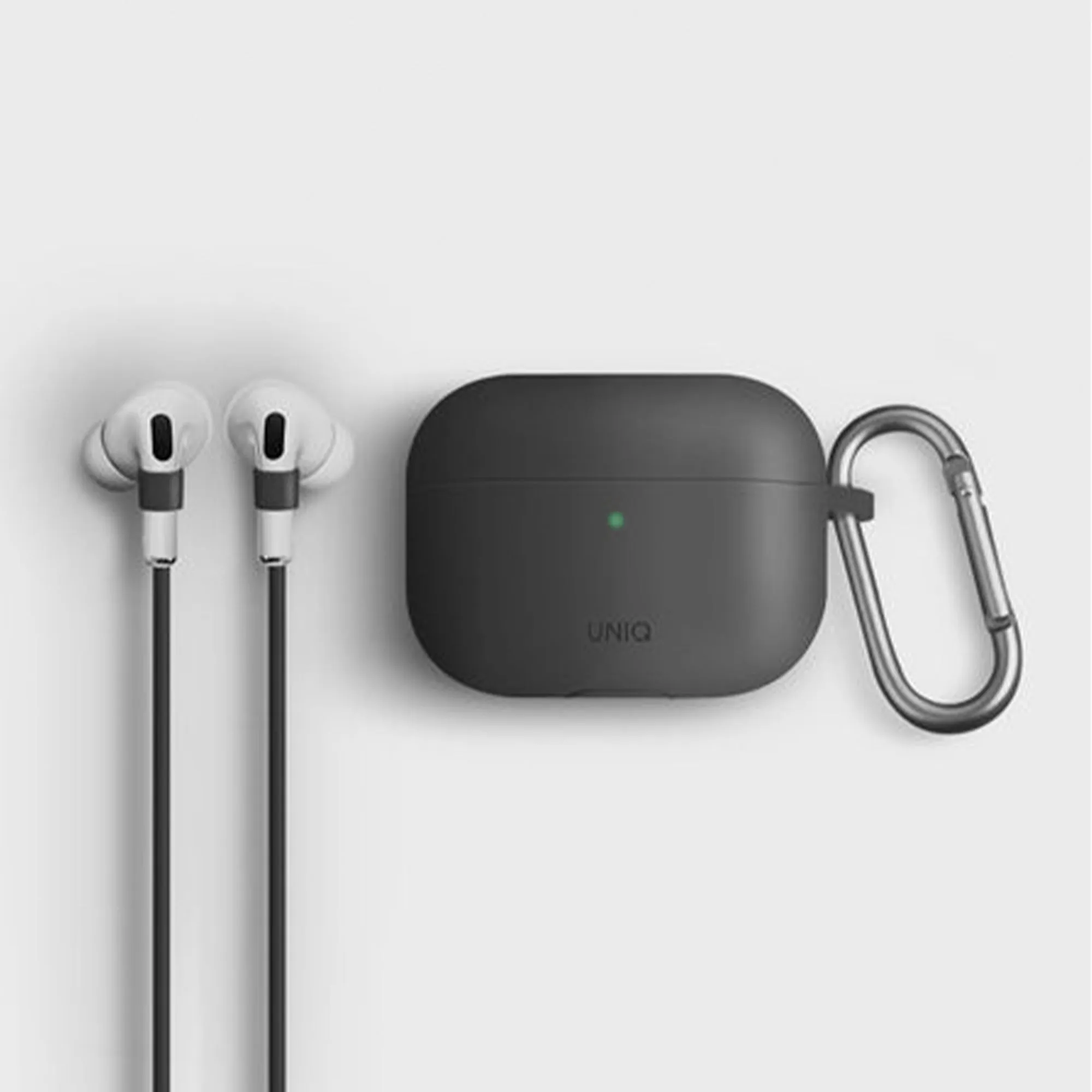 UNIQ Vencer for Airpods Pro - Active Silicone with Carabiner and Strap - Dark Grey (Barcode: 8886463672884 )