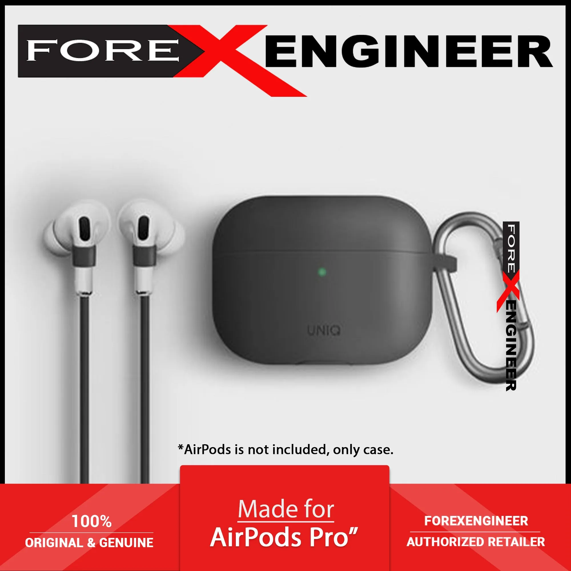 UNIQ Vencer for Airpods Pro - Active Silicone with Carabiner and Strap - Dark Grey (Barcode: 8886463672884 )