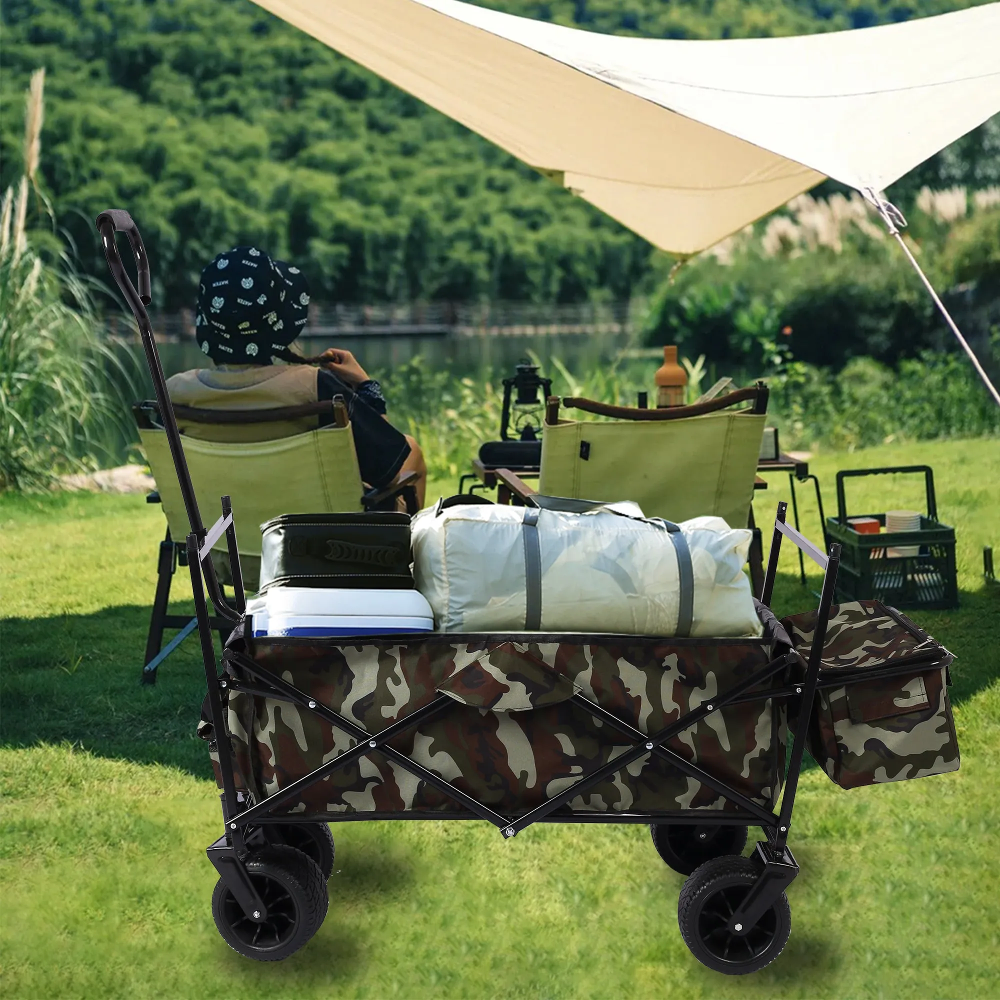 Versatile Foldable Wagon for Outdoor Adventures: Ideal for Garden, Park, Beach, Camping, and More!