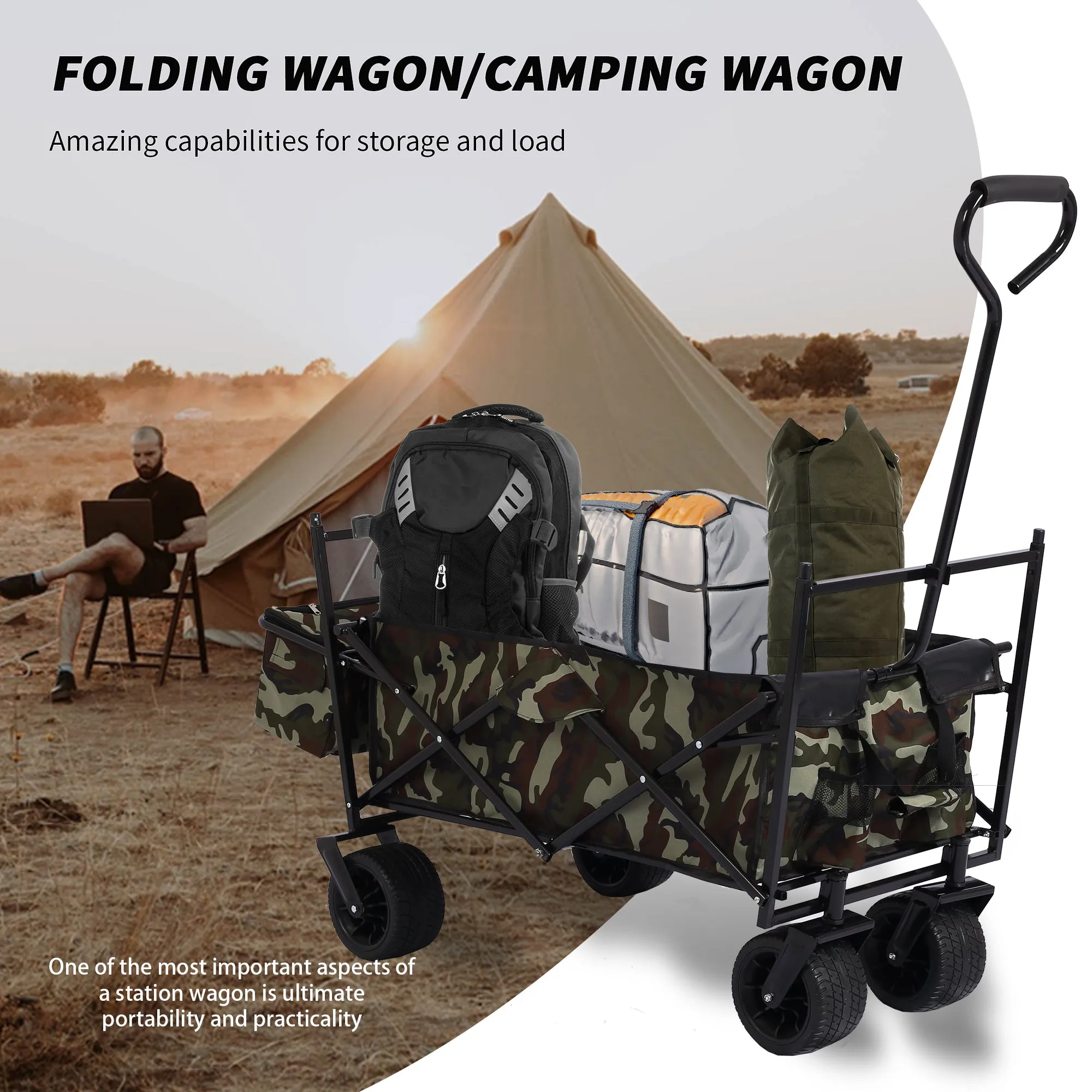 Versatile Foldable Wagon for Outdoor Adventures: Ideal for Garden, Park, Beach, Camping, and More!