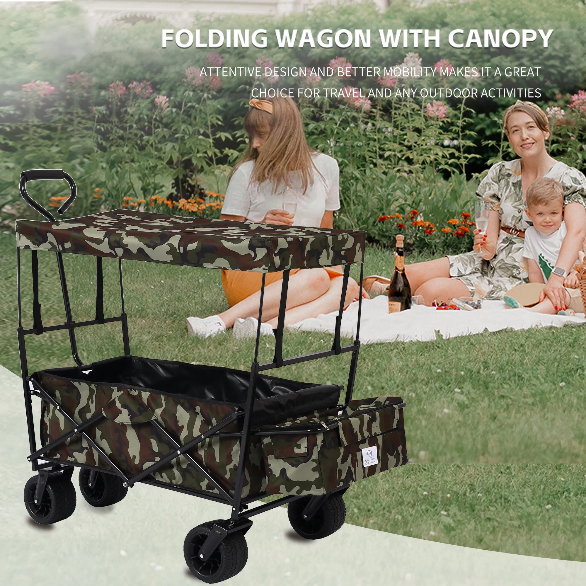 Versatile Foldable Wagon for Outdoor Adventures: Ideal for Garden, Park, Beach, Camping, and More!