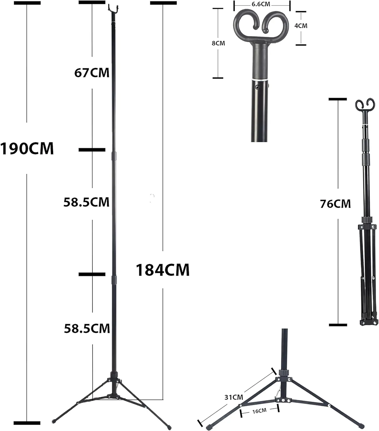 Versatile Tripod IV Poles Stand with Hooks | Collapsible Design | Floor Stand | Organizer Lanyard Rack | Portable Travel IV Poles for Tables, Keychains & More