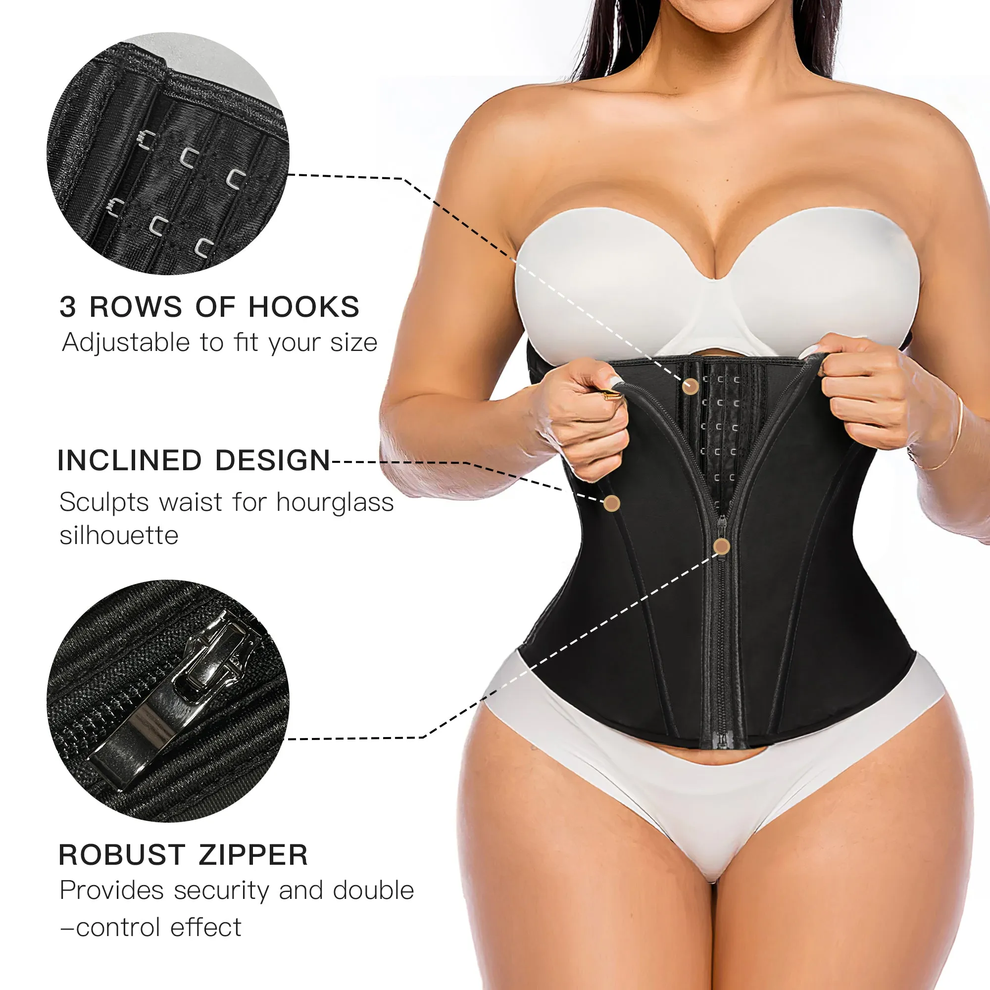 YIANNA Waist Trainer for Women Latex Underbust Tummy Control Waist Cincher Corset Hourglass Body Shaper Zipper and Hooks