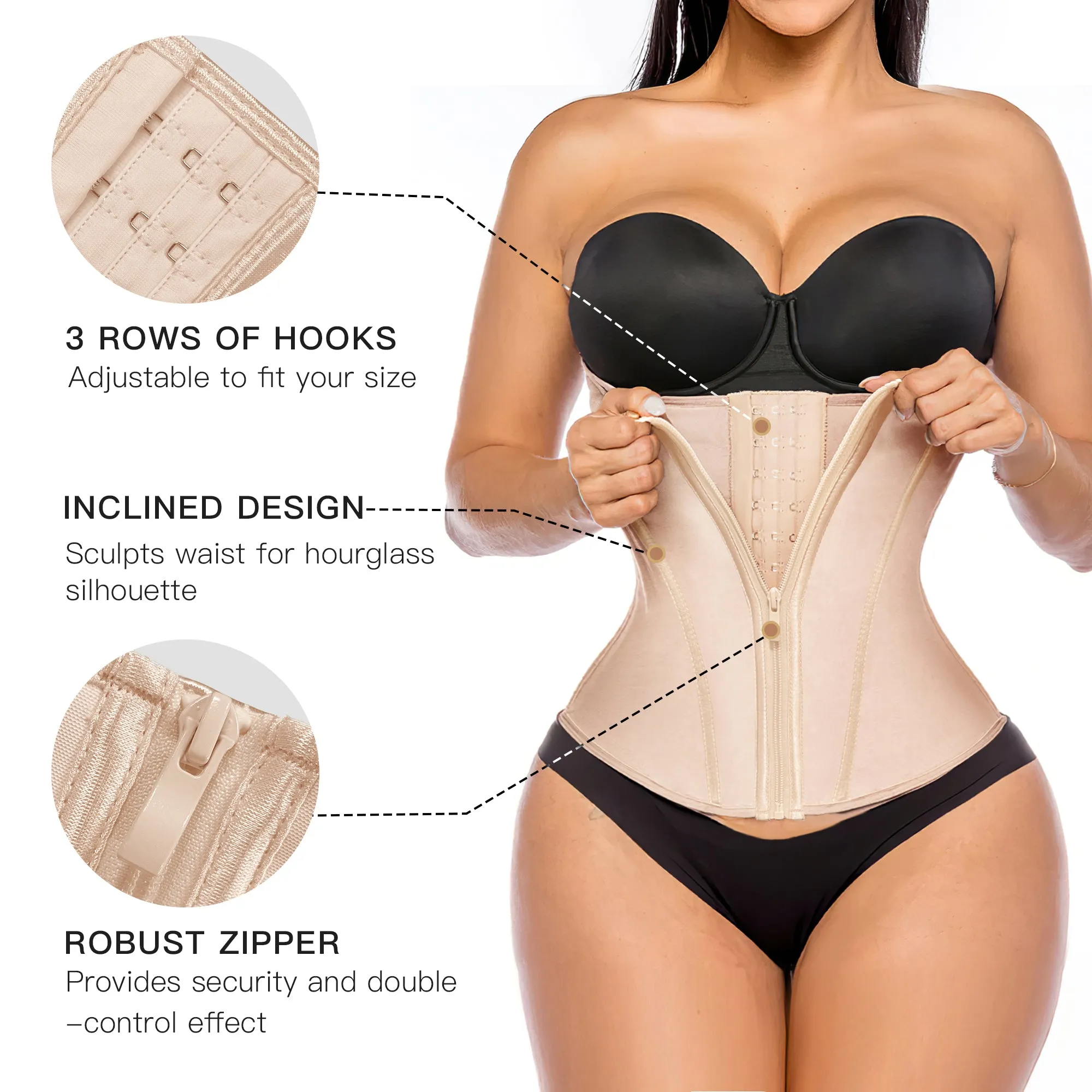 YIANNA Waist Trainer for Women Latex Underbust Tummy Control Waist Cincher Corset Hourglass Body Shaper Zipper and Hooks