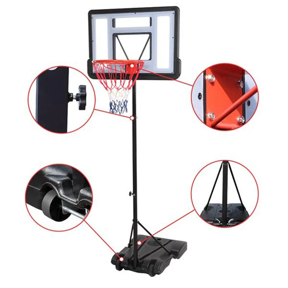 YIWA Basketball Hoop Portable Removable Transparent Backboard Basketball Stand Black